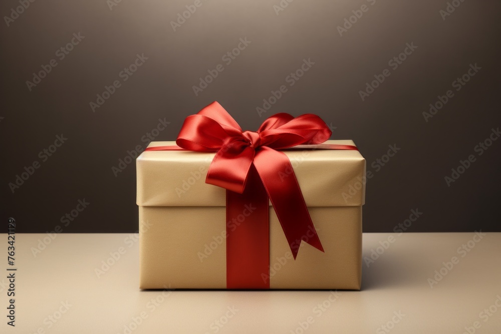 Beautifully wrapped gift box with a vibrant red bow on top Beautifully wrapped gift box with a vibrant red bow on top