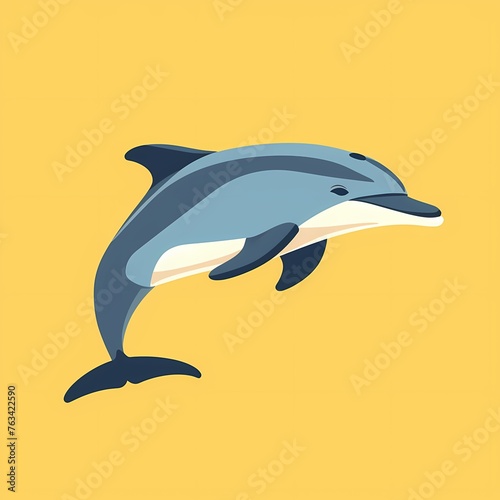 A playful dolphin s expression depicted in flat vector style  set against a serene yellow backdrop.