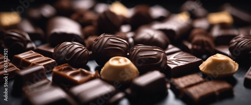 Molteplici Cioccolatini su una Superficie Nera, Dettagli Incantevoli photo