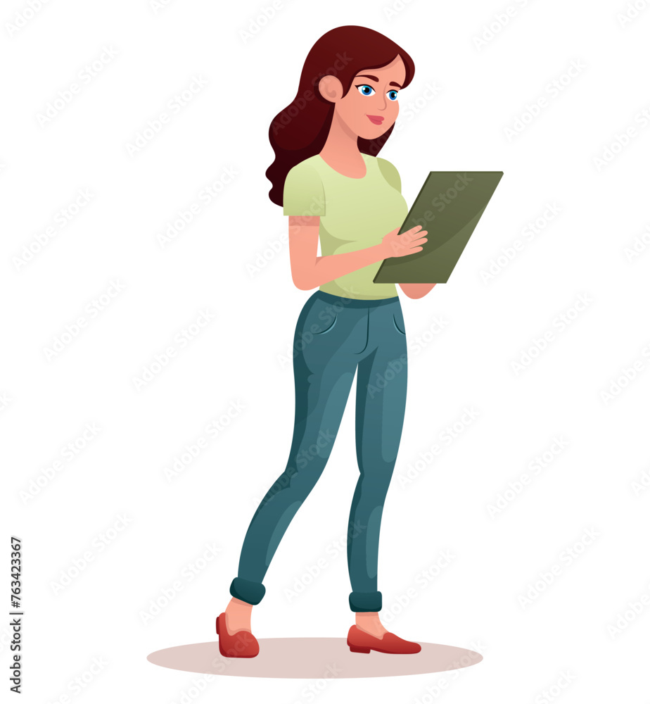 Image of the gardener girl. This artwork features a woman making a to-do list in a bright and dynamic cartoon design that showcases a colorful style. Vector illustration. Image of the gardener girl. This artwork features a woman making a to-do list in a bright and dynamic cartoon design that showcases a colorful style. Vector illustration.