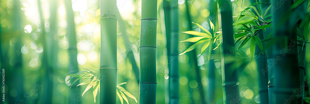 Bambus Wald, grüne Landschaf voller Bäume und grünen Pflanzen Stock