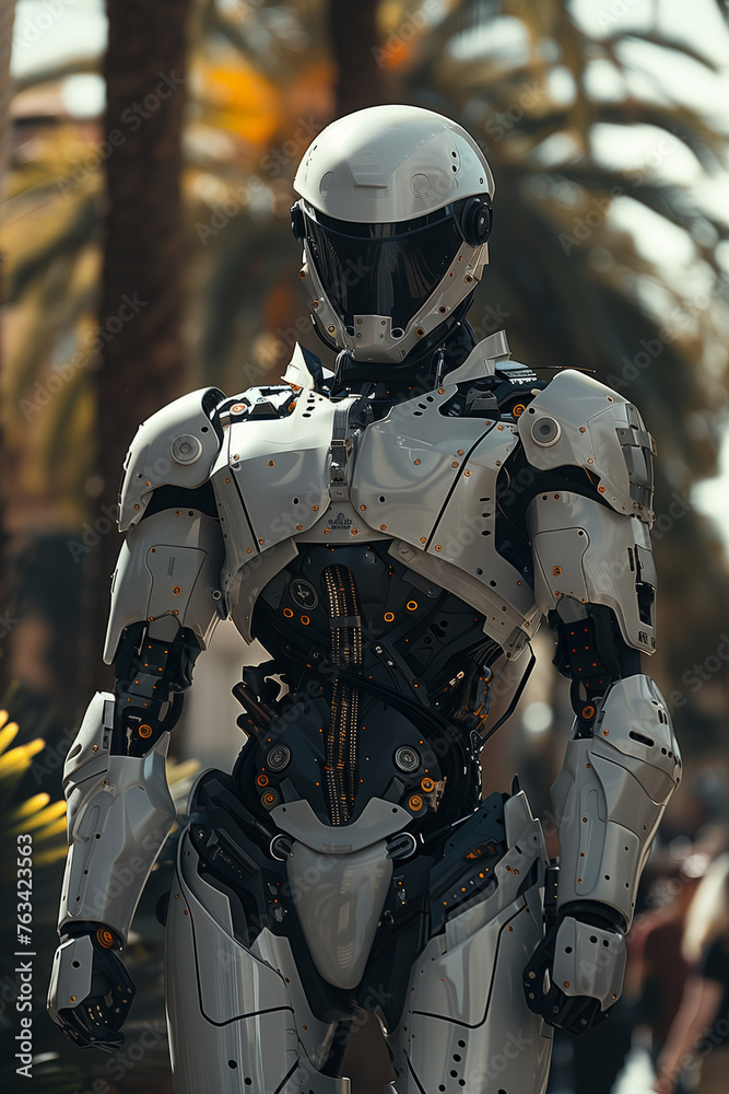 Imposing advanced police robots equipped for urban patrol, showcasing cutting-edge technology Imposing advanced police robots equipped for urban patrol, showcasing cutting-edge technology