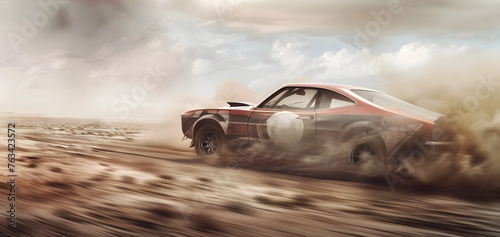 Classic Rally Car in High-Speed Desert Pursuit