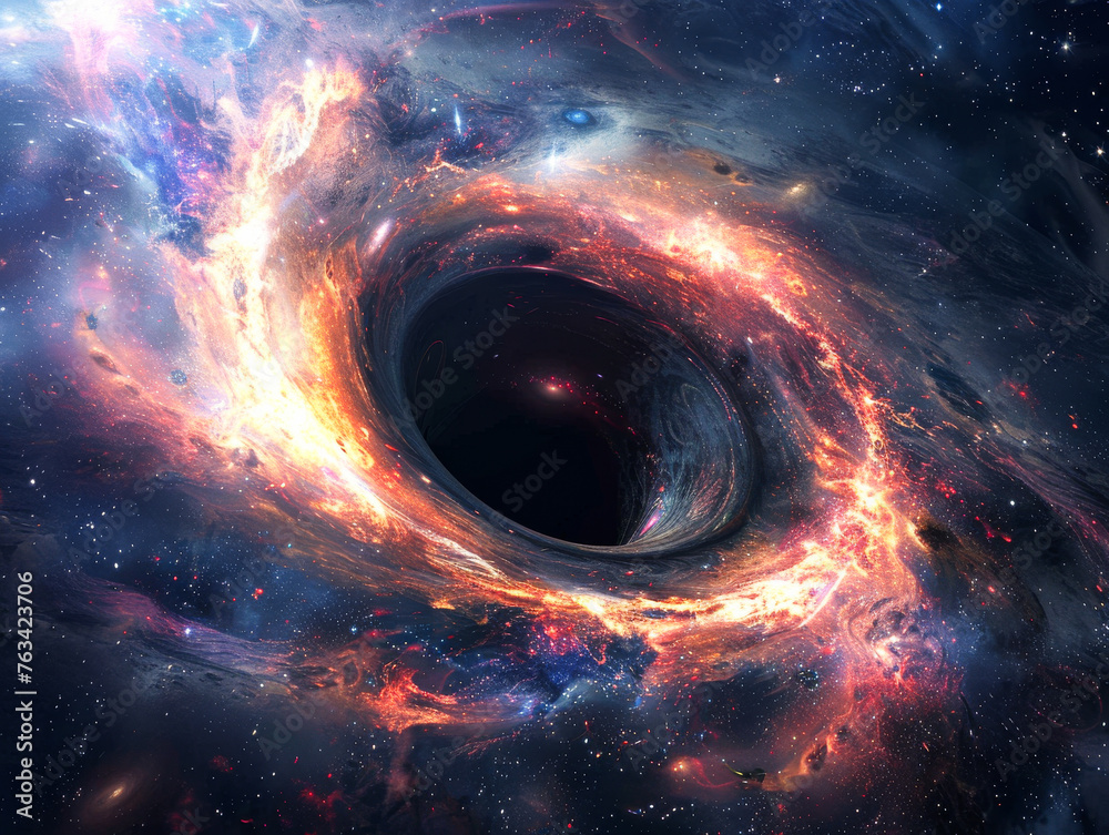 A black hole with a bright orange hole in the middle