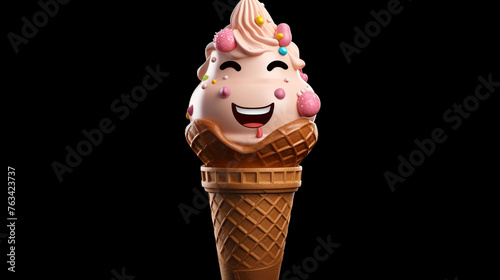 A  clipart of a smiling ice cream cone with various flavors, great for dessert-themed visuals. © zeeshan