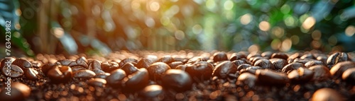 A captivating banner background showcases freshly roasted coffee beans in high detail photo