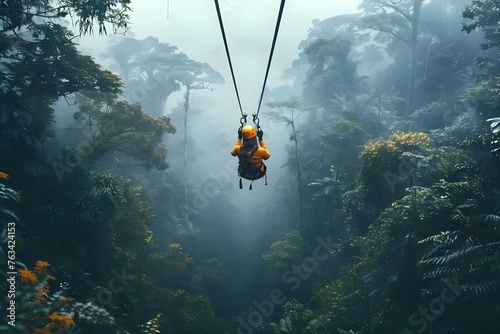 Ziplining Tours Offer Thrilling Adventure Through Costa Rican Rainforests. Concept Ziplining Tours, Adventure Activities, Costa Rica Rainforests, Thrilling Experiences, Outdoor Adventures