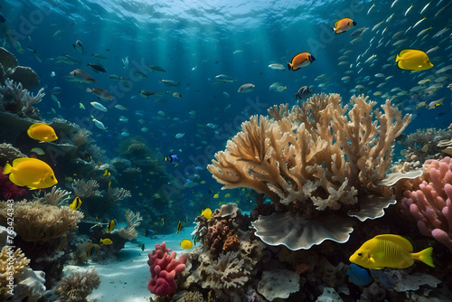 Underwater coral reefs with colorful fishes
