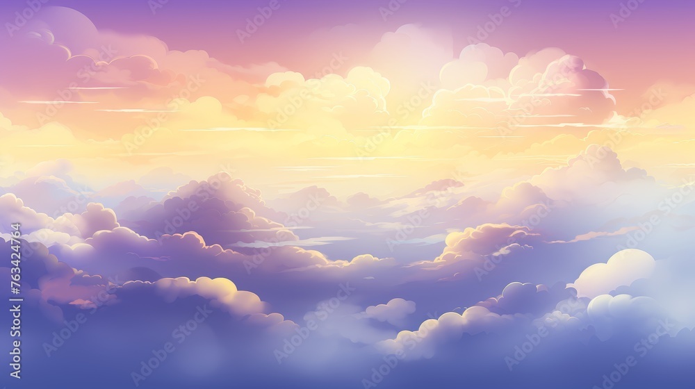 Vivid purple and yellow cloud resembling chrome reflections in a misty sky environment