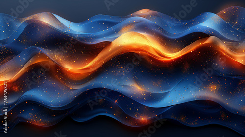 colorful modern curvy waves background illustration with amazing blue navy and golden flow and stream organic patterns, panorama backgrounds.