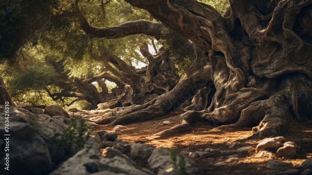 Fototapeta premium Ancient trees whisper to playwright revealing ring-hidden tales