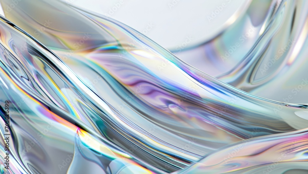 close up of iridescent glass, curved lines, white background Generative AI close up of iridescent glass, curved lines, white background Generative AI