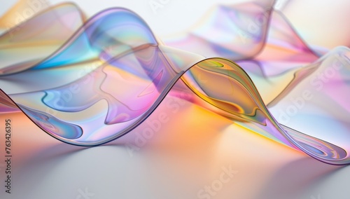 macro shot of curved glass on a white background, with iridescent colors in a gradient effect from light reflection and refraction Generative AI