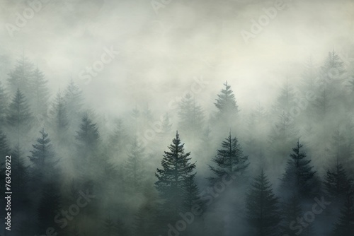 Tranquil and serene background featuring a misty forest scene