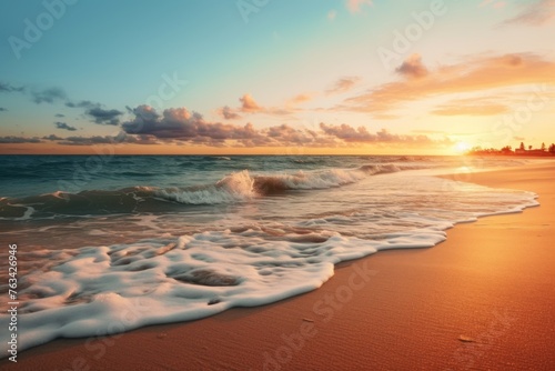 Tranquil and serene  background with a tranquil beach at sunset © KerXing
