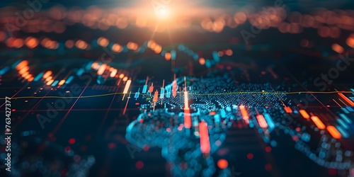 Finance symbols on global trade charts showing stock market trends and currencies. Concept Finance Trends, Global Markets, Stock Market Analysis, Currency Fluctuations, Trade Symbols