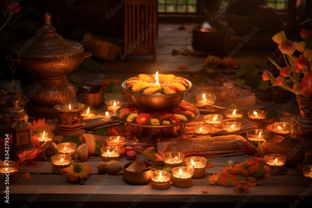 Bunch of candles that are on a table Bunch of candles that are on a table