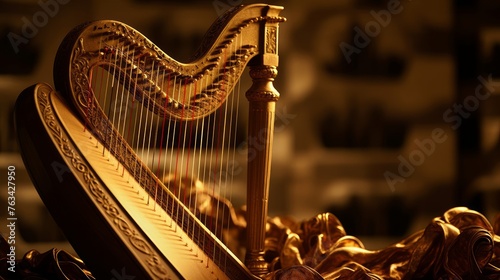 Lyre with silk strings music crafts air into story and legend tapestries photo