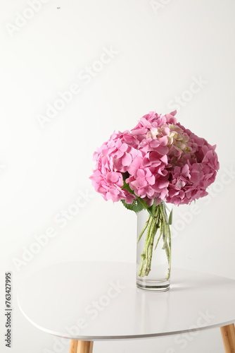 delicate pink hydrangea in a vase
