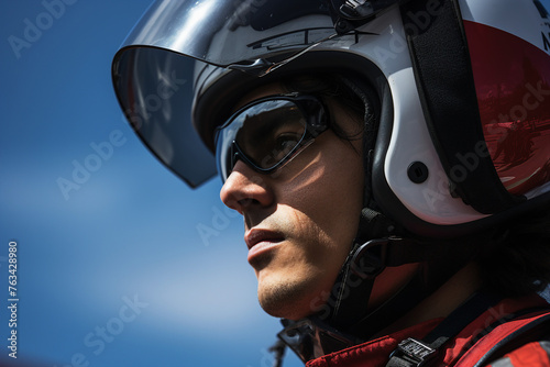 Parachutist instructor enjoy extreme sport lifestyle beautiful sky cloud generative AI © Tetiana