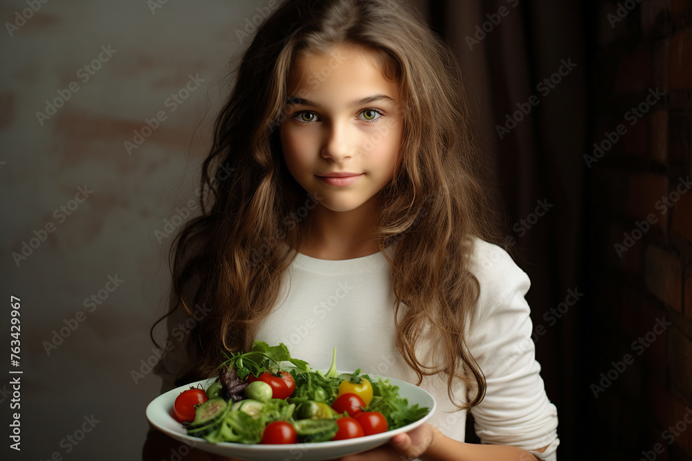AI generated image of beautiful woman cooking and eating healthy organic vegetarian food AI generated image of beautiful woman cooking and eating healthy organic vegetarian food