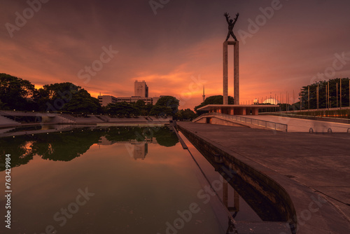 Sunset view at Lapangan Banteng Park Jakarta Indonesia