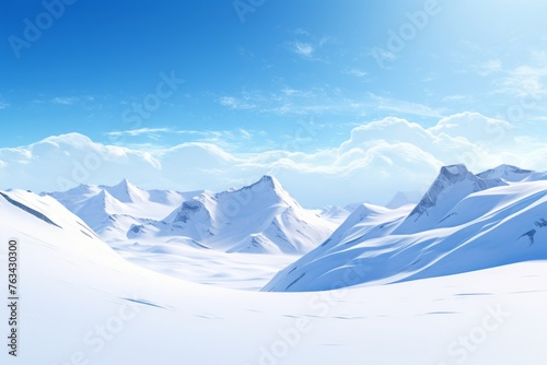 Snow-covered mountain peaks under a clear blue sky background © KerXing