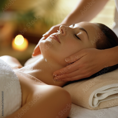 A woman luxuriates in an aromatic massage, surrounded by the tranquil ambiance of a serene spa salon, savoring every moment of relaxation and rejuvenation.