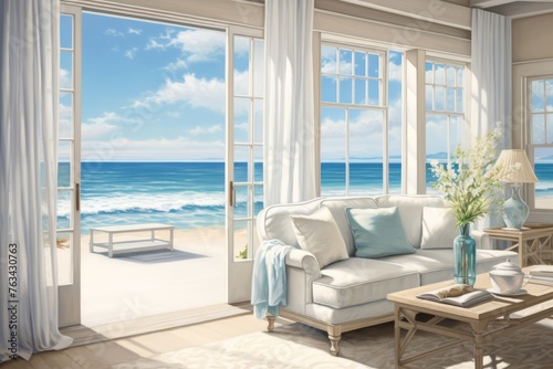 A beach house scene that captures the allure of coastal escape and tranquility