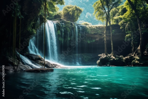 A breathtaking view of a waterfall cascading into a clear blue pool, reminding us of the beauty and necessity of clean water photo