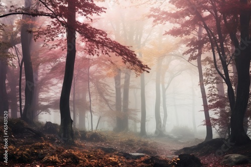 A mesmerizing scene of fog enveloping a tranquil forest