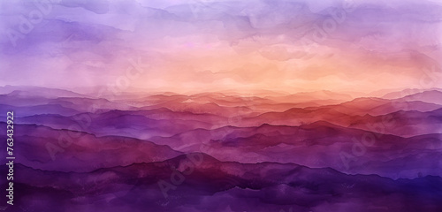 Digital watercolor representation of a desert landscape with deep burgundy sands beneath a soft lavender twilight sky © digi
