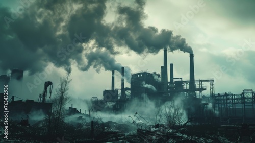 Factories with smoke  air pollution