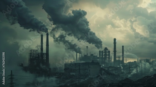 Factories with smoke, air pollution