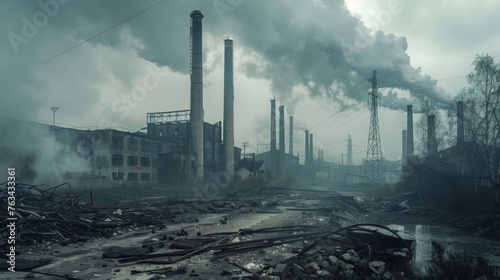 Factories with smoke  air pollution