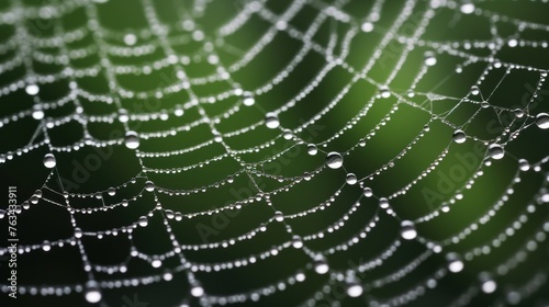 Close up of a spiderweb adorned with dewdrops © KerXing