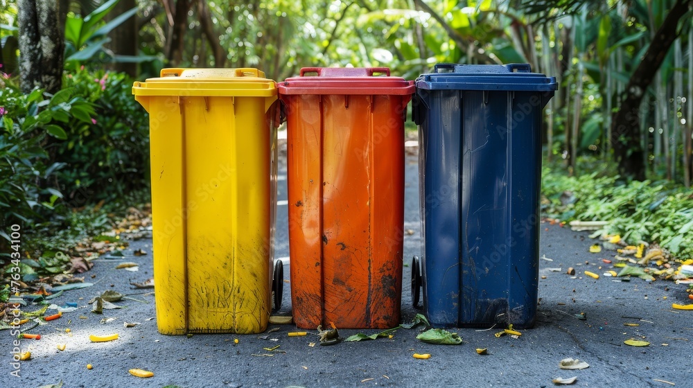 Trash cans for garbage separation, collection of waste bins of different types of garbage recycling Trash cans for garbage separation, collection of waste bins of different types of garbage recycling