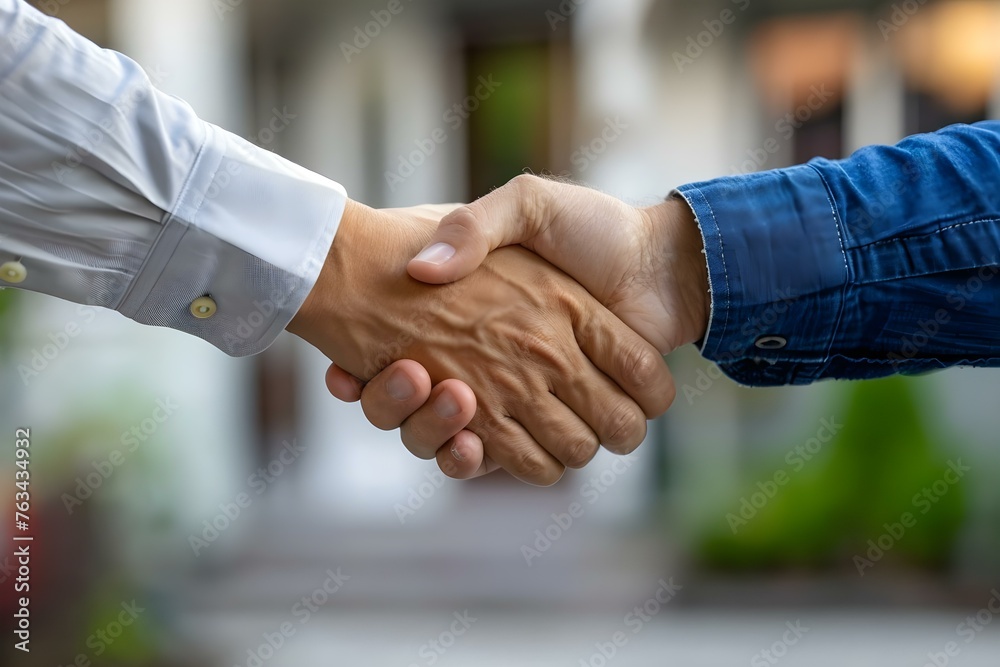 Real estate agent delivers important documents to satisfied homebuyer sealing the deal. Concept Real Estate Transaction, Key Handover, Happy Homeowner, House Sale Celebration, Contract Signing Real estate agent delivers important documents to satisfied homebuyer sealing the deal. Concept Real Estate Transaction, Key Handover, Happy Homeowner, House Sale Celebration, Contract Signing