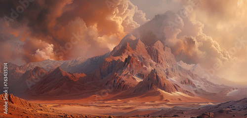 Mount Sinai, embraced by a dark cloud, captures the essence of awe-inspiring natural phenomena. Background color