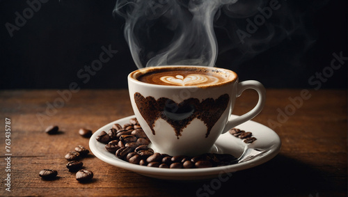 Cappuccino with heart and steam