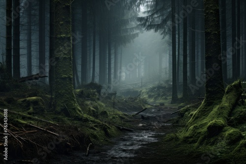 Misty forest landscape evoking a sense of mystery and adventure