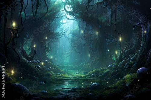 Mystical forest with an otherworldly aura