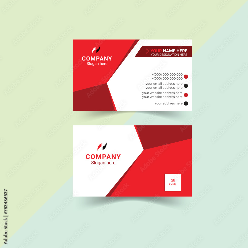 Corporate modern Creative  business card double-side personal with red & black design template for personal user horizontal layout print ready.