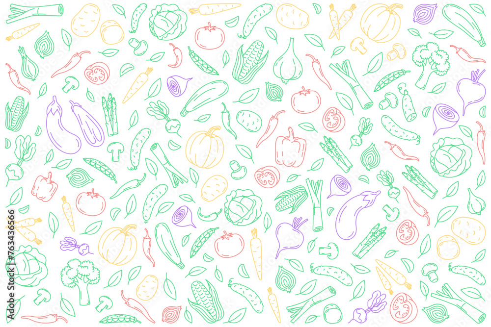 Vegetables colored line icons background Illustration for backgrounds, card, posters, banners. Vegetables composition.