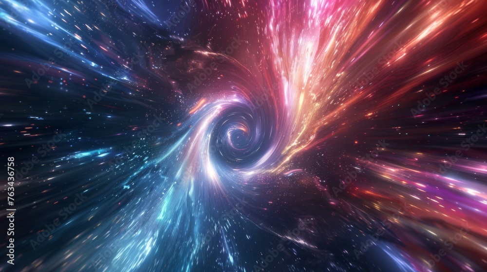A hypnotic swirl of colors and lights depicts an interstellar phenomenon, radiating the vastness and beauty of space.