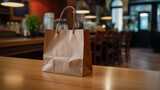 A  photo of a food delivery bag placed on a restaurant counter, ready for pickup by a courier, highlighting the coordination between restaurants and delivery services.