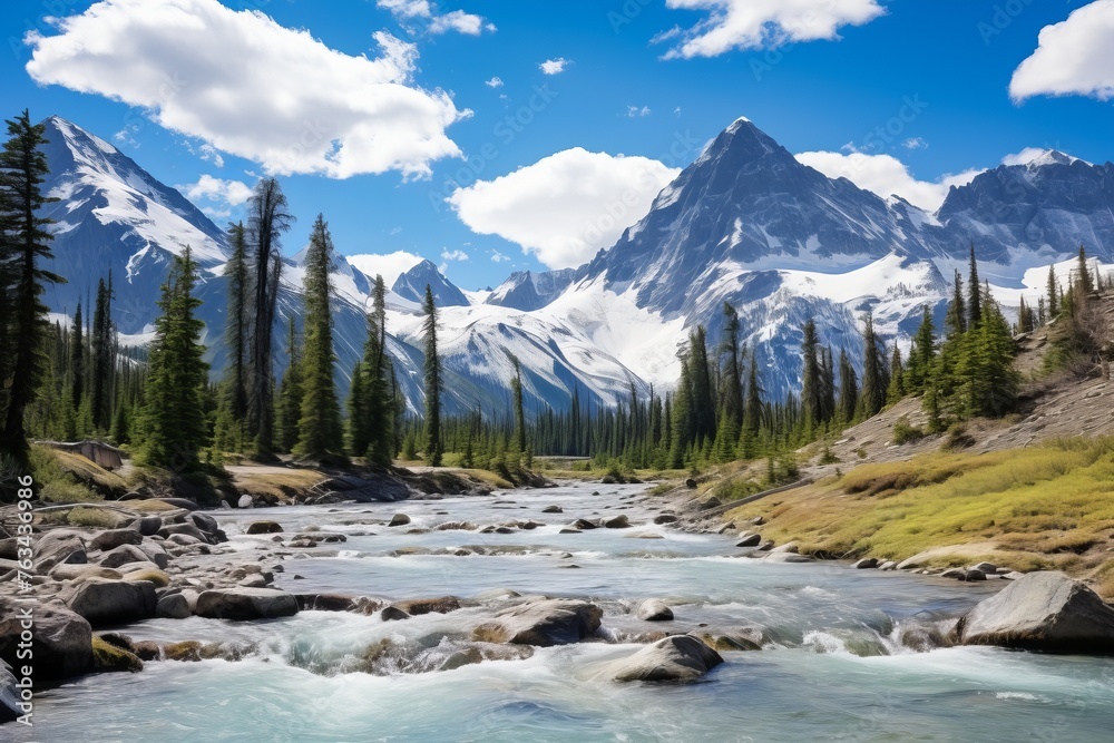 Fototapeta premium Rocky mountains under a clear sky, capturing the grandeur of nature