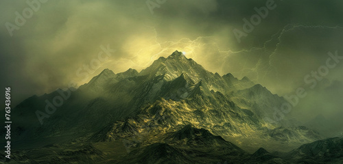 The air around Mount Sinai thrums with energy as a dark cloud descends, shrouding the mountain in mystery. Background color