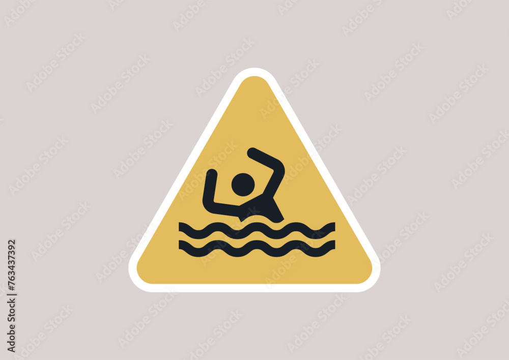 Caution at Waters Edge, Beware of Drowning Risks, An illustrated ...