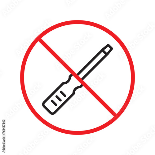 Prohibited screwdriver vector icon. Turn-screw tool flat sign design. Screwdriver flat symbol pictogram. Warning  caution  attention  restriction  danger symbol pictogram